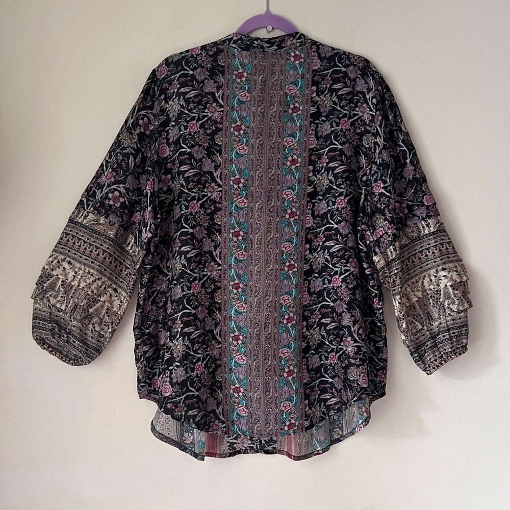 Soft Surroundings Multicolor Floral Stripe Button-Front Blouse - Picture 3 of 13
